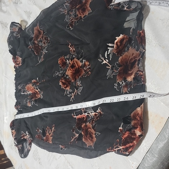 Velvet Burnout Off Shoulder peasant Mini Dress Dark Floral Xhiliration size sma… - Picture 10 of 10